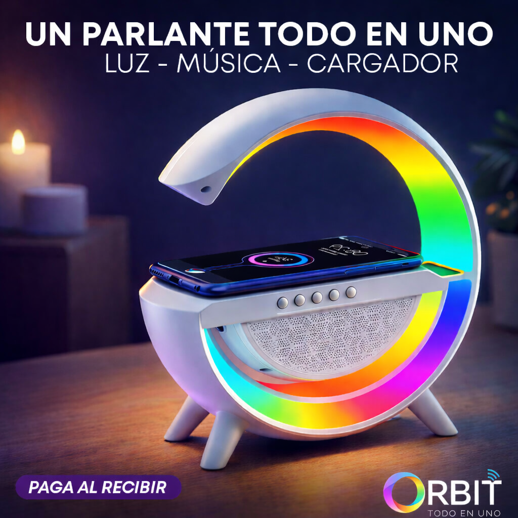 PARLANTE ORBIT® TODO EN UNO – ILUMINA, CARGA Y ESCUCHA MÚSICA