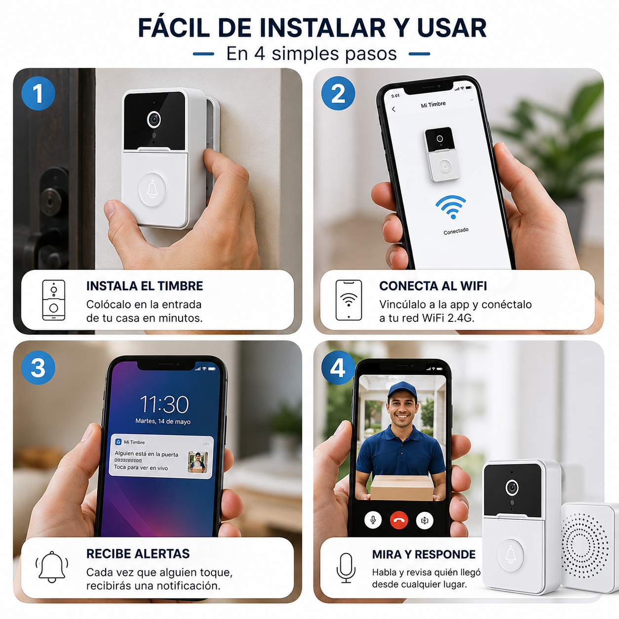 DoorCam Pro - Timbre Inalámbrico con Camara WiFi - Seguridad Antes de Abrir Tu Puerta.