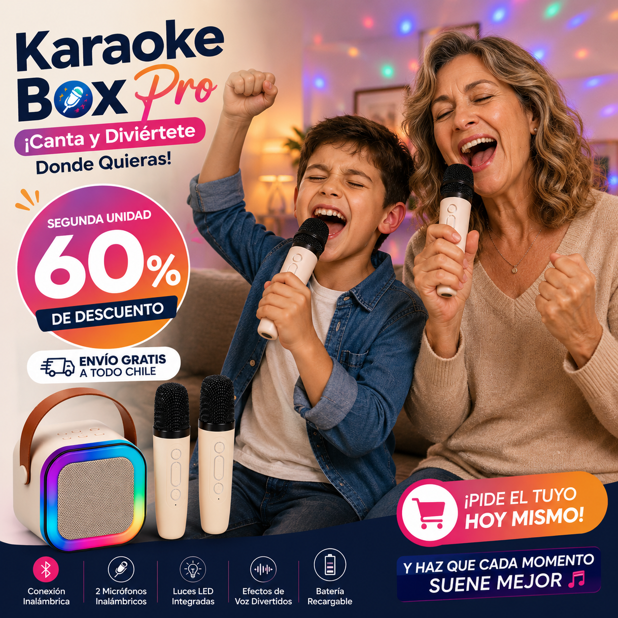 Karaoke Box Pro - Parlante Karaoke Portátil + 2 Micrófonos Inalámbricos. ¡Canta y Diviértete Donde Quieras!