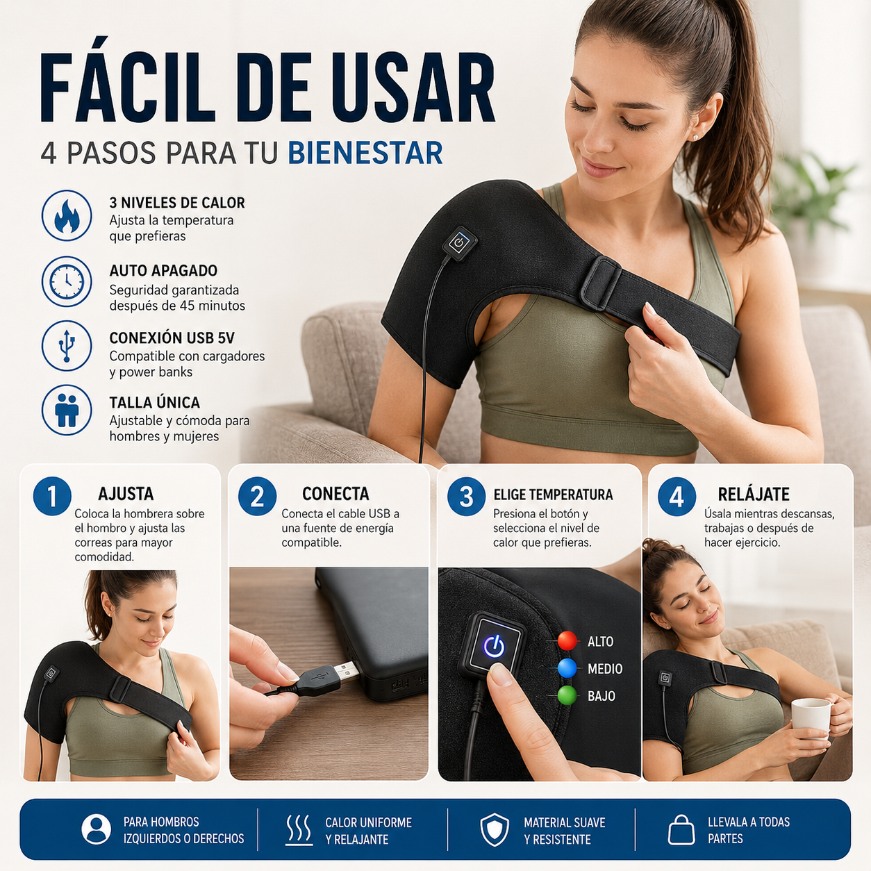 FlexWarm - Hombrera Térmica 3 Niveles de Calor - Descanso Para Tus Hombros.