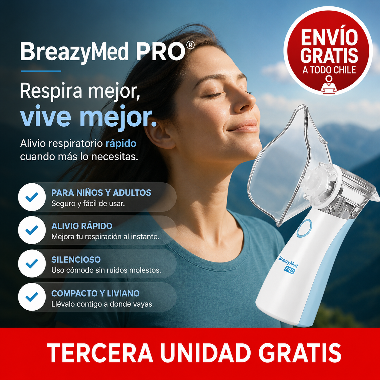 BreazyMed Pro® - Nebulizador Portátil para Niños y Adultos - Alivio respiratorio en minutos.