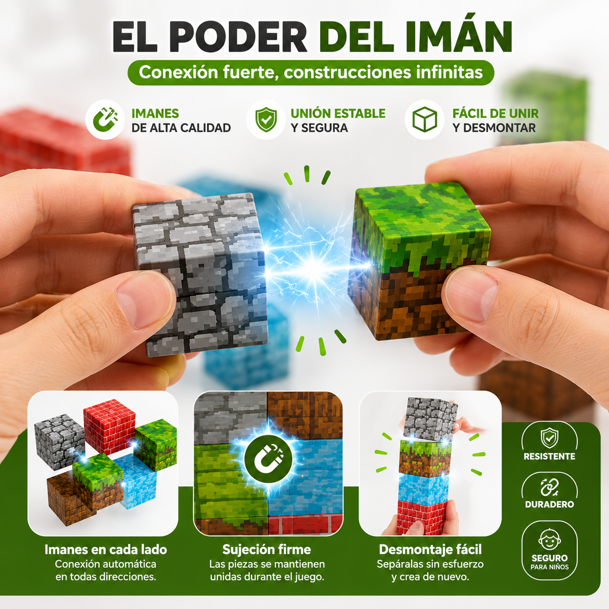 Magnetic Cube, Construye sin límites - Bloques Magnéticos - 3 Pack de 28 piezas.