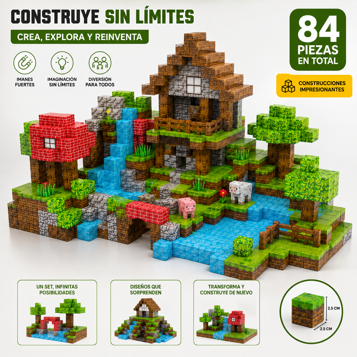Magnetic Cube, Construye sin límites - Bloques Magnéticos - 3 Pack de 28 piezas.