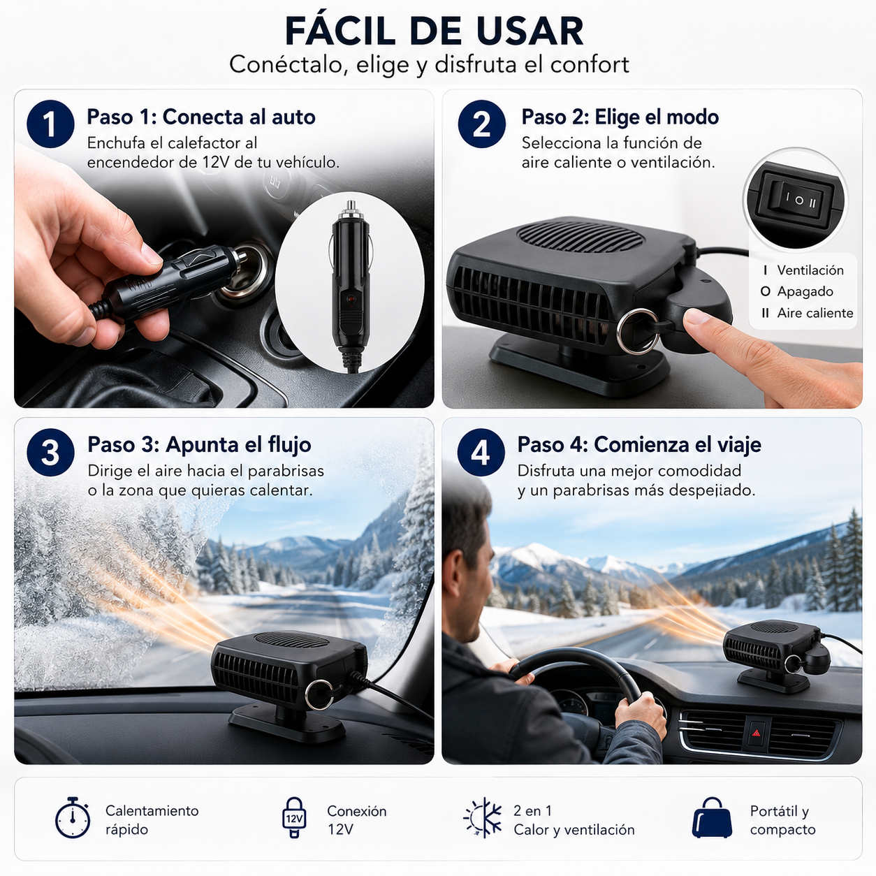 ThermoDrive - Desempaña y Calienta al Instante - Calefactor Portátil Para Auto.