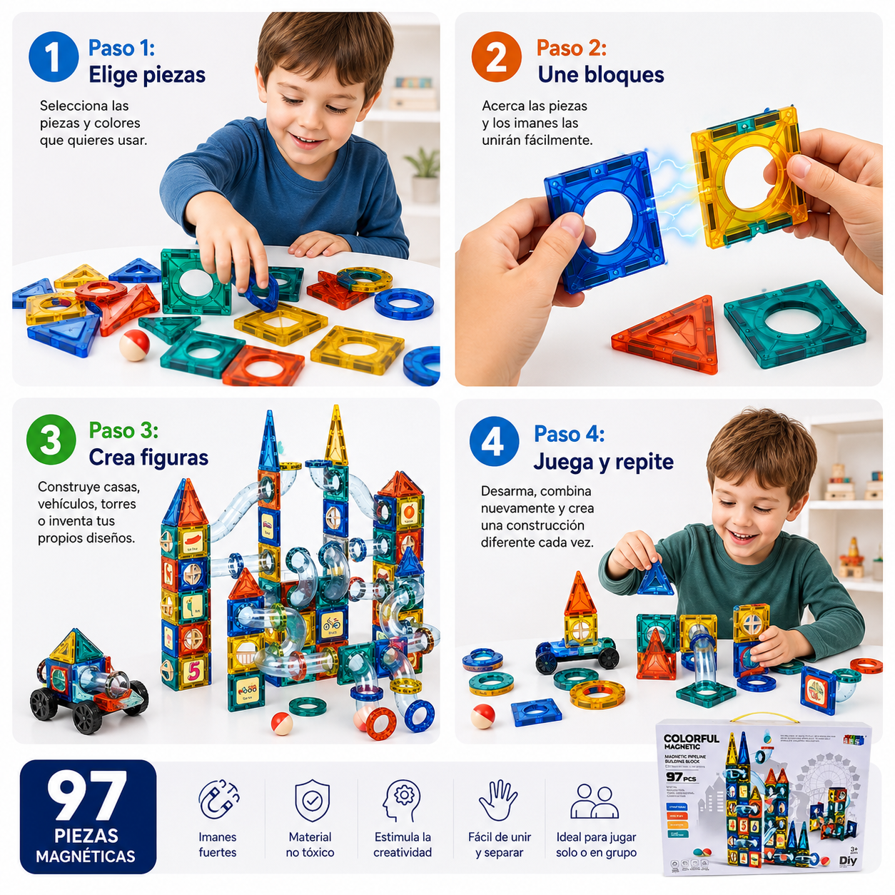 Magnetic Blocks - Construye y aprende jugando - Bloques De Construcción 97 Piezas.