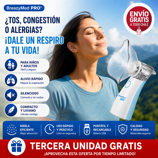 BreazyMed Pro® - Nebulizador Portátil para Niños y Adultos - Alivio respiratorio en minutos.