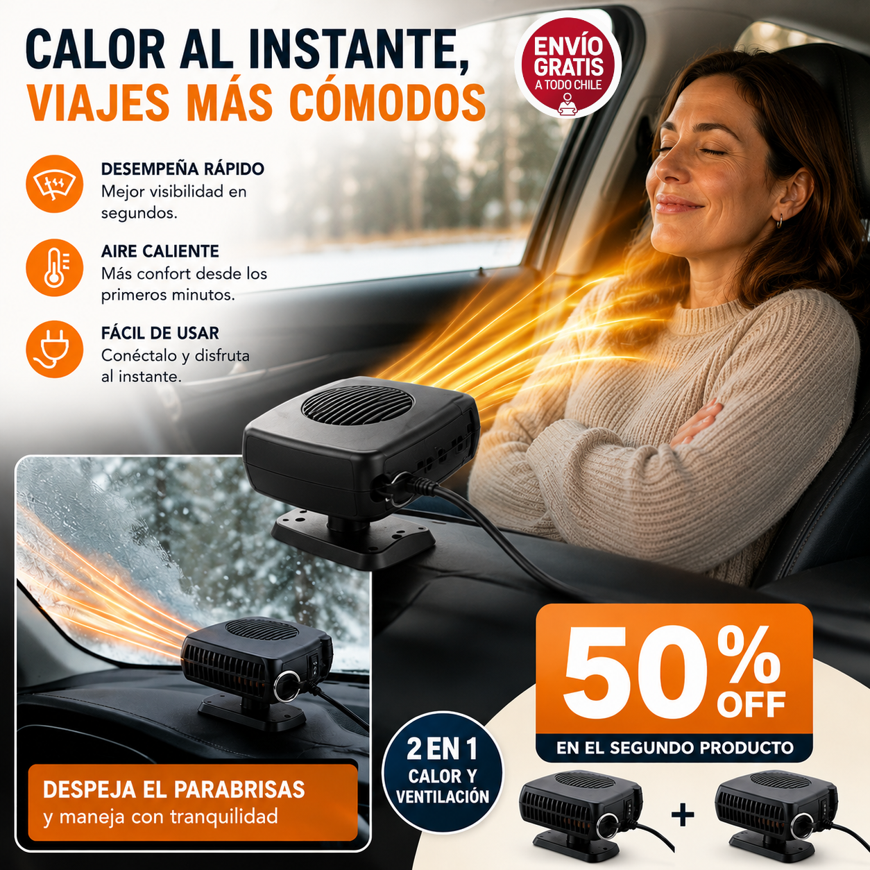 ThermoDrive - Desempaña y Calienta al Instante - Calefactor Portátil Para Auto.