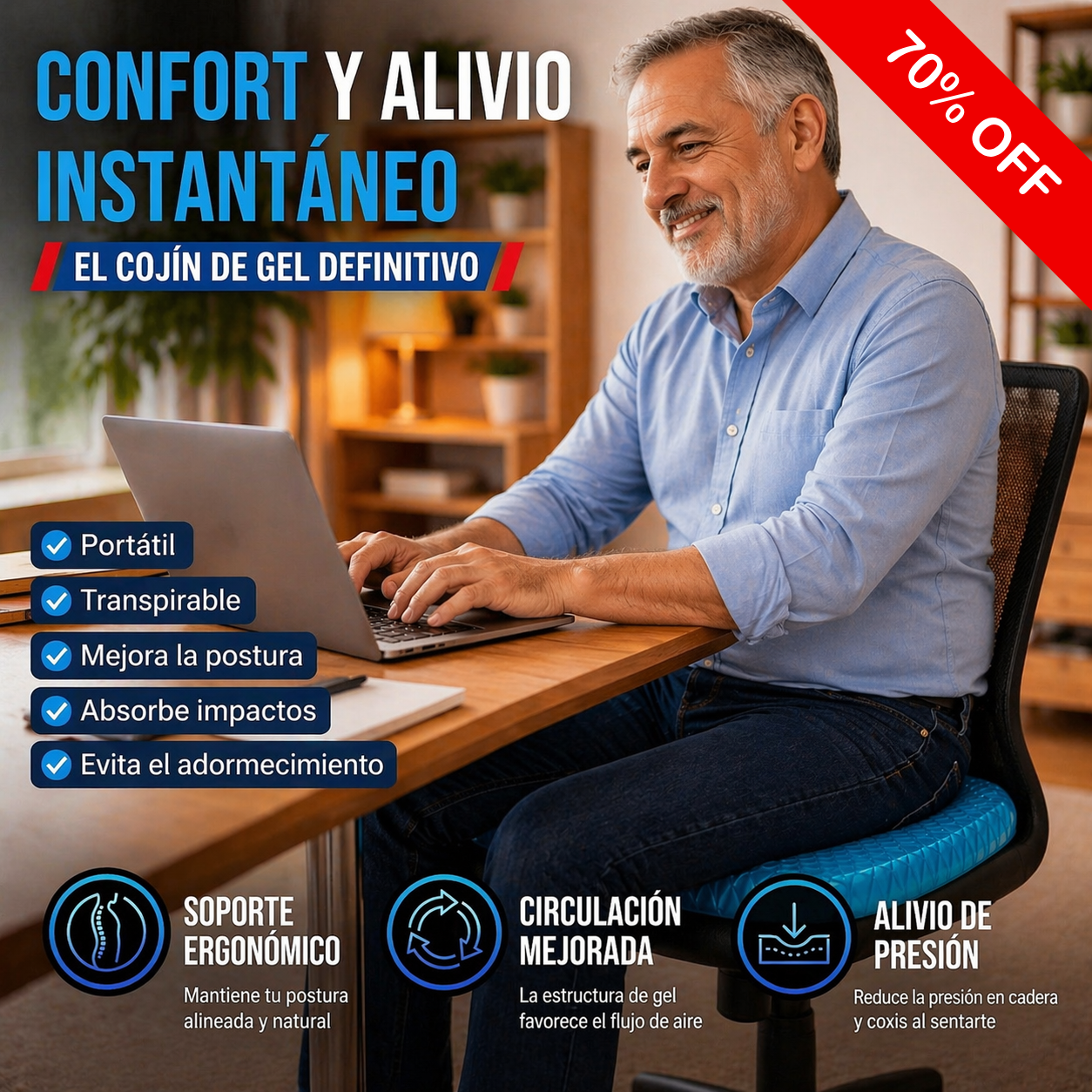 ErgoGel Pro®  Cojín Ergonómico de Gel - Soporte Cómodo por Largas Horas + Funda de Regalo.