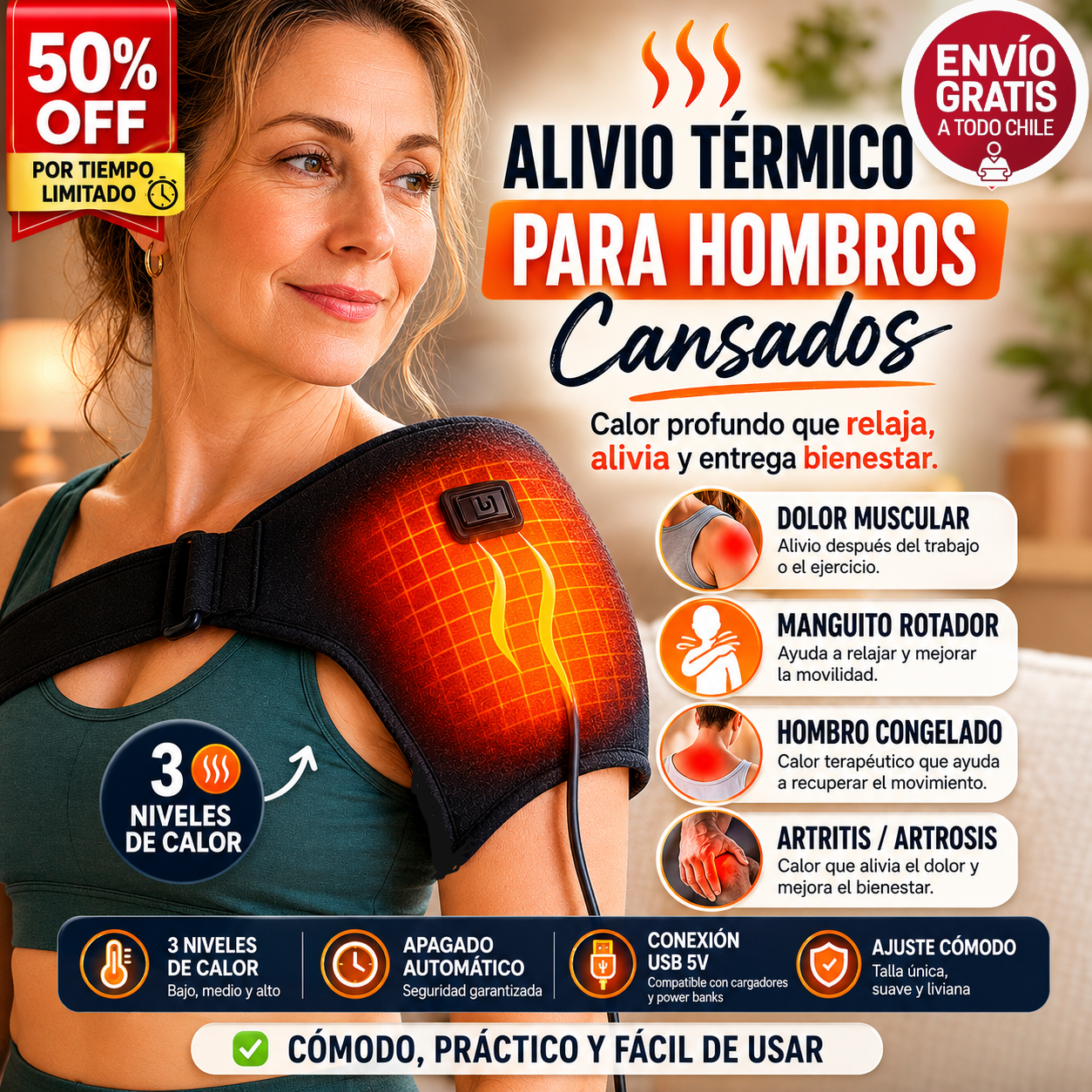 FlexWarm - Hombrera Térmica 3 Niveles de Calor - Descanso Para Tus Hombros.