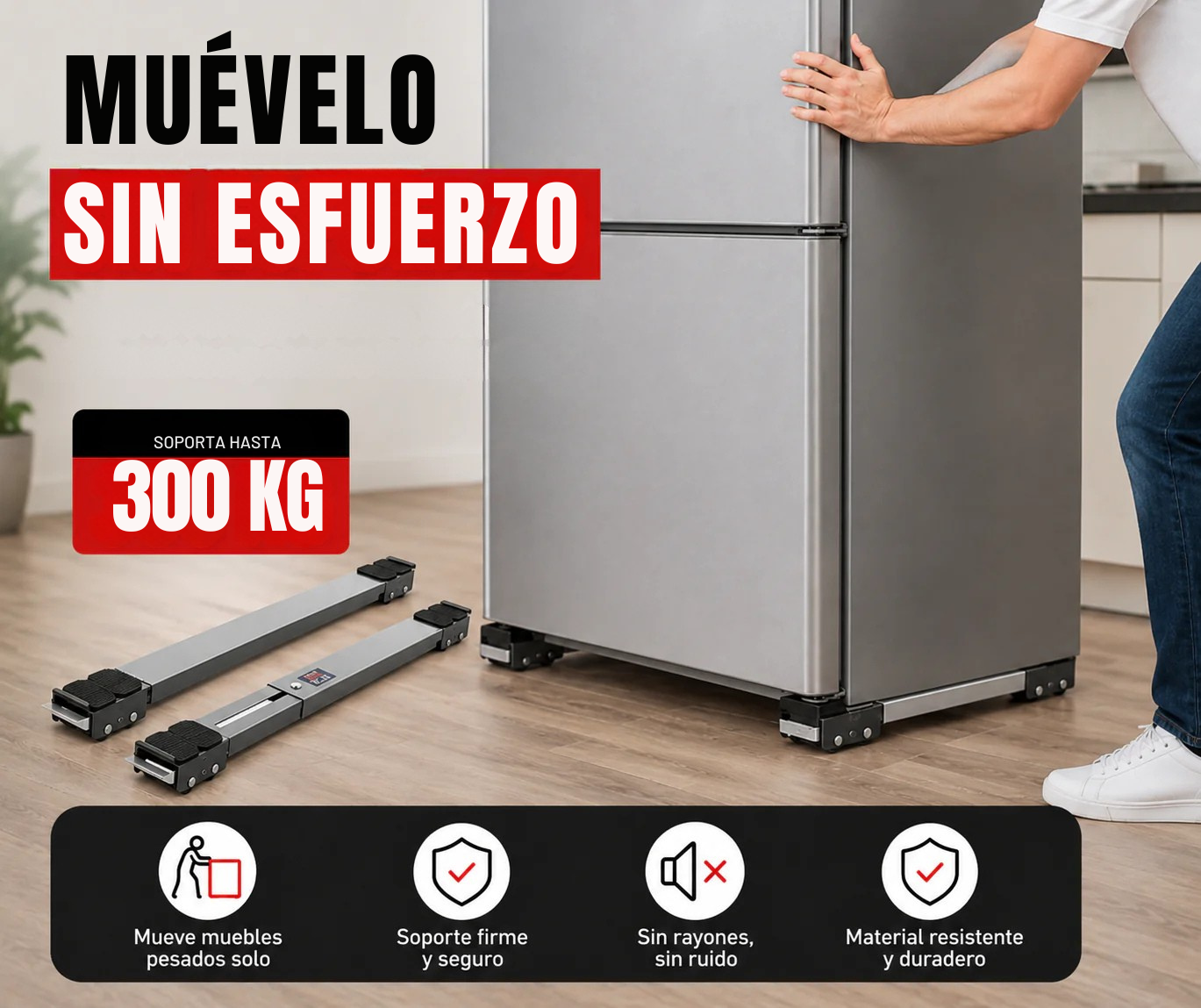DesliPro, Pack de 2 Barras Deslizadoras - Desplaza Electrodomésticos sin esfuerzo.