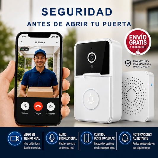 DoorCam Pro - Timbre Inalámbrico con Camara WiFi - Seguridad Antes de Abrir Tu Puerta.